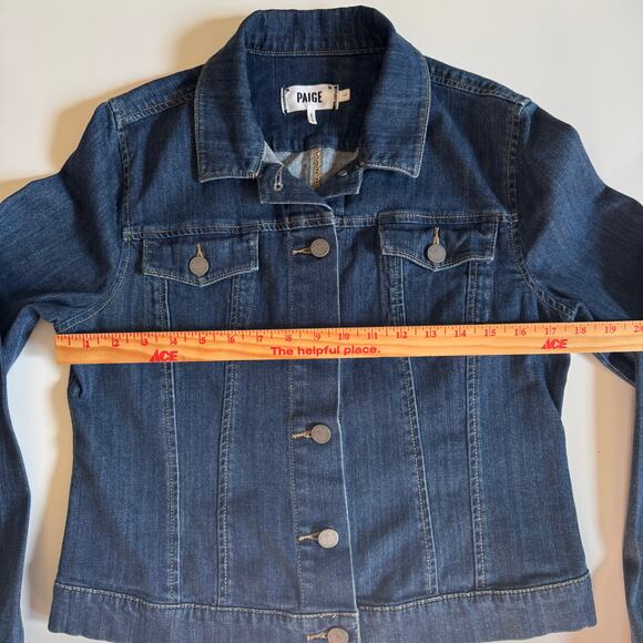 Paige Denim Jean Jacket Dark Wash Womens Large Trucker Western Biker EUC Boho - Picture 9 of 14